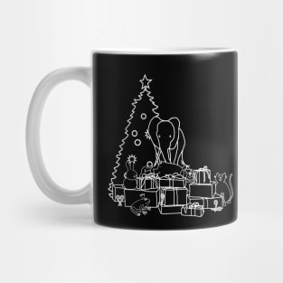 White Line Drawing Merry Christmas from Cute Animals Mug